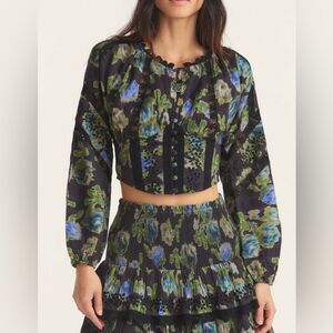 LoveShackFancy Nayeem Bustier Top size 6 NWT Button Front Crew Neck